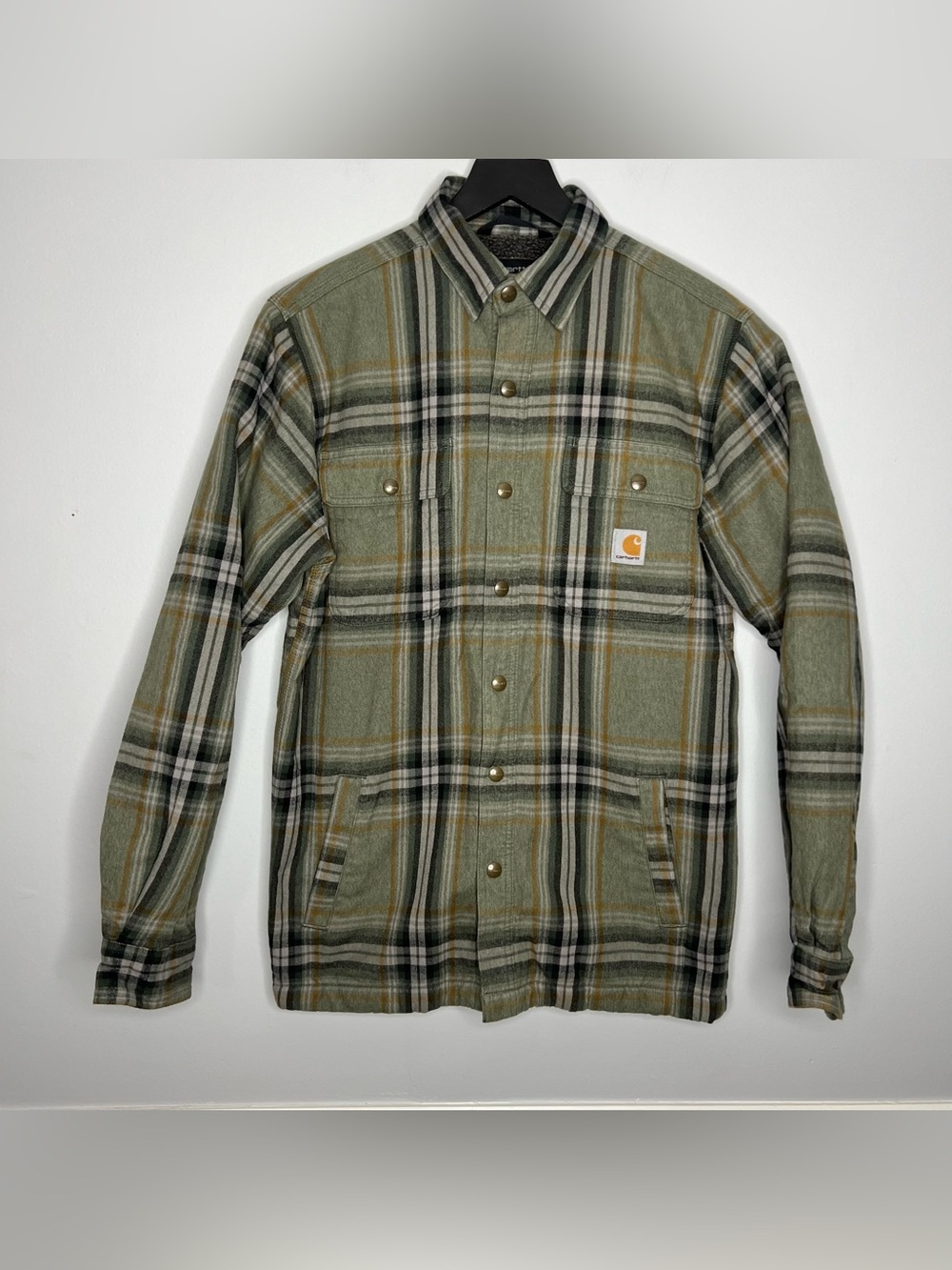 Carhartt Relaxed Fit Flannel Sherpa-Lined Shirt Jacket Mens Small Green